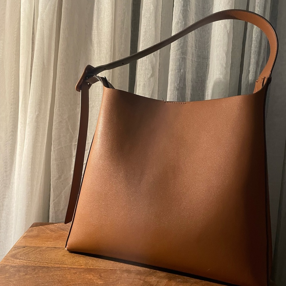 Mango Elegant Brown Pleather Shoulder Bag